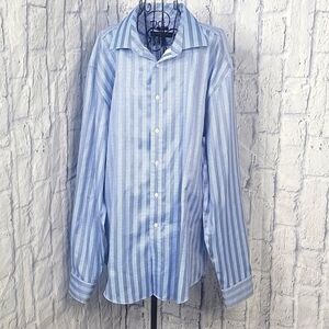 PRONTO UOMO Non iron‎ Blue Striped Button Up Men's Shirt XXL
